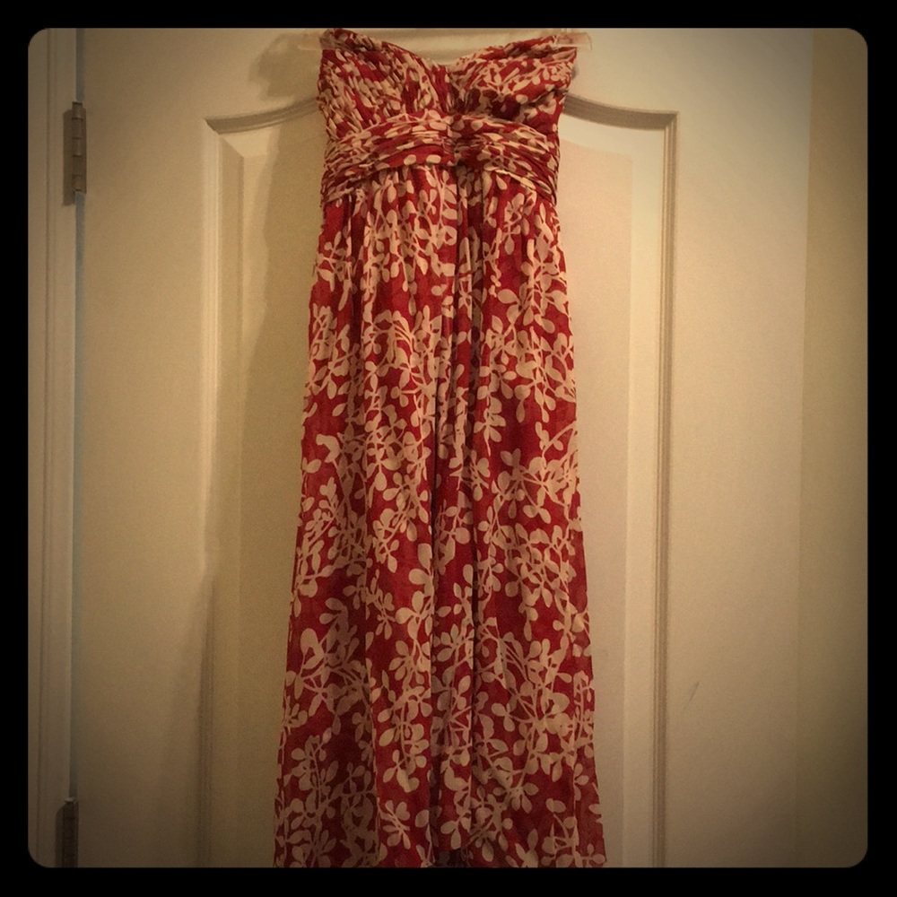 Red strapless dress